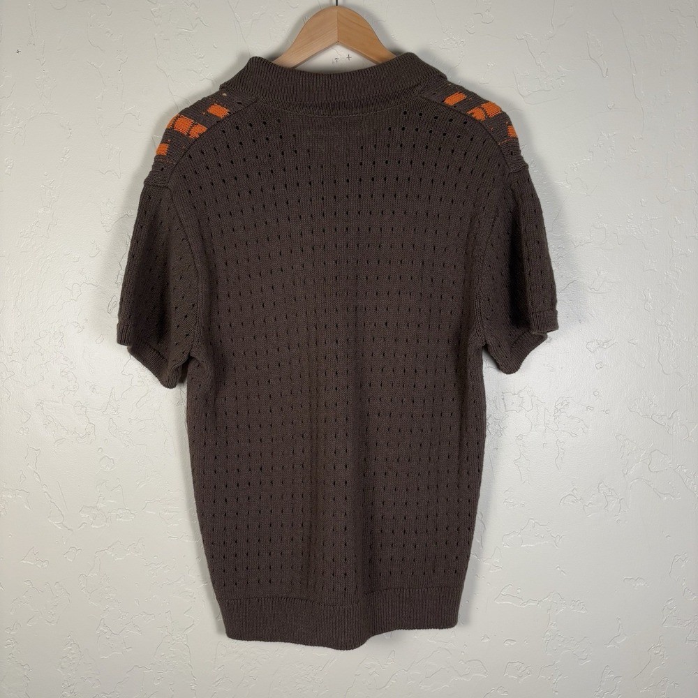 ZARA Pull Over Sweater Men's Size M Brown Orange Short Sleeve Knit Top Retro - Picture 2 of 5